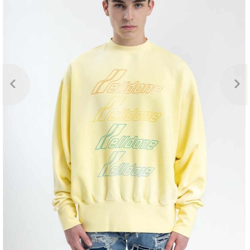 WE11DONE Hand Bleached Iridescent Logo‎ Yellow Men's Sweater